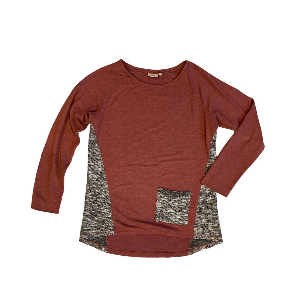 LOGO by Lori Goldstein Womens Tunic Size S Rust Colorblock Pocket Asymmetric Hem